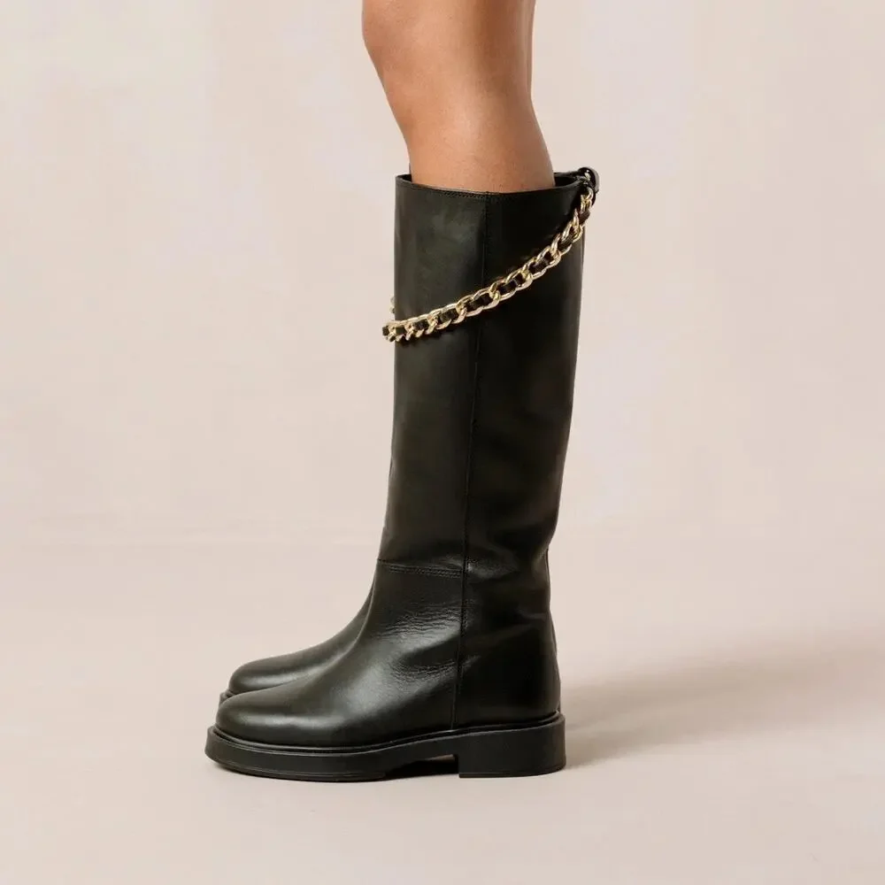 Anthropologie Alohas Pier Black Leather Chain Boots Size 40 NWOT